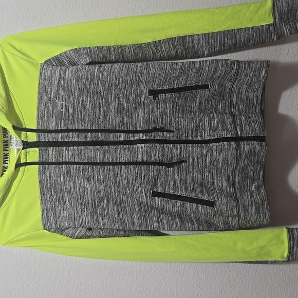 Victoria's Secret PINK Neon Yellow and Gray Hoodie - Picture 4 of 5